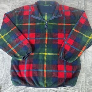 VTG 90s Trader Bay Thick Fleece 1/4 Zip Pullover Wallace Tartan Plaid — FLAW